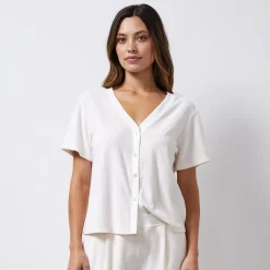 Terry*MONROW Terry Cloth Button Down Top PEARL