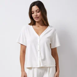 Terry*MONROW Terry Cloth Button Down Top PEARL