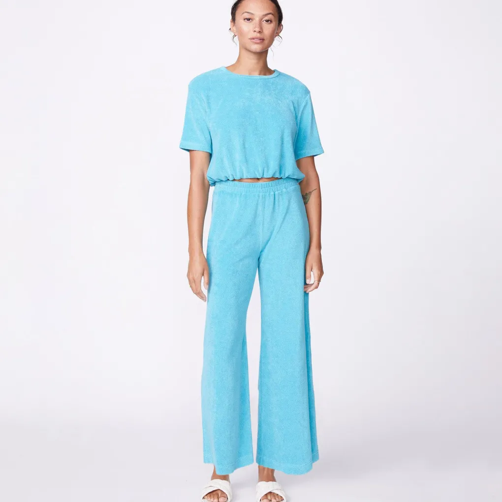 Terry*MONROW Terry Cloth High Waisted Flare Sweat SKY