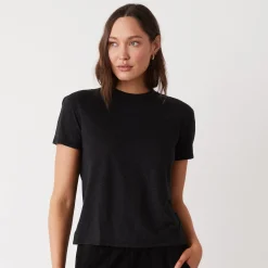 Tees*MONROW Textured Tri-Blend Basic Crew Neck Tee BLACK