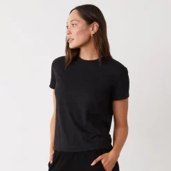 Tees*MONROW Textured Tri-Blend Basic Crew Neck Tee BLACK