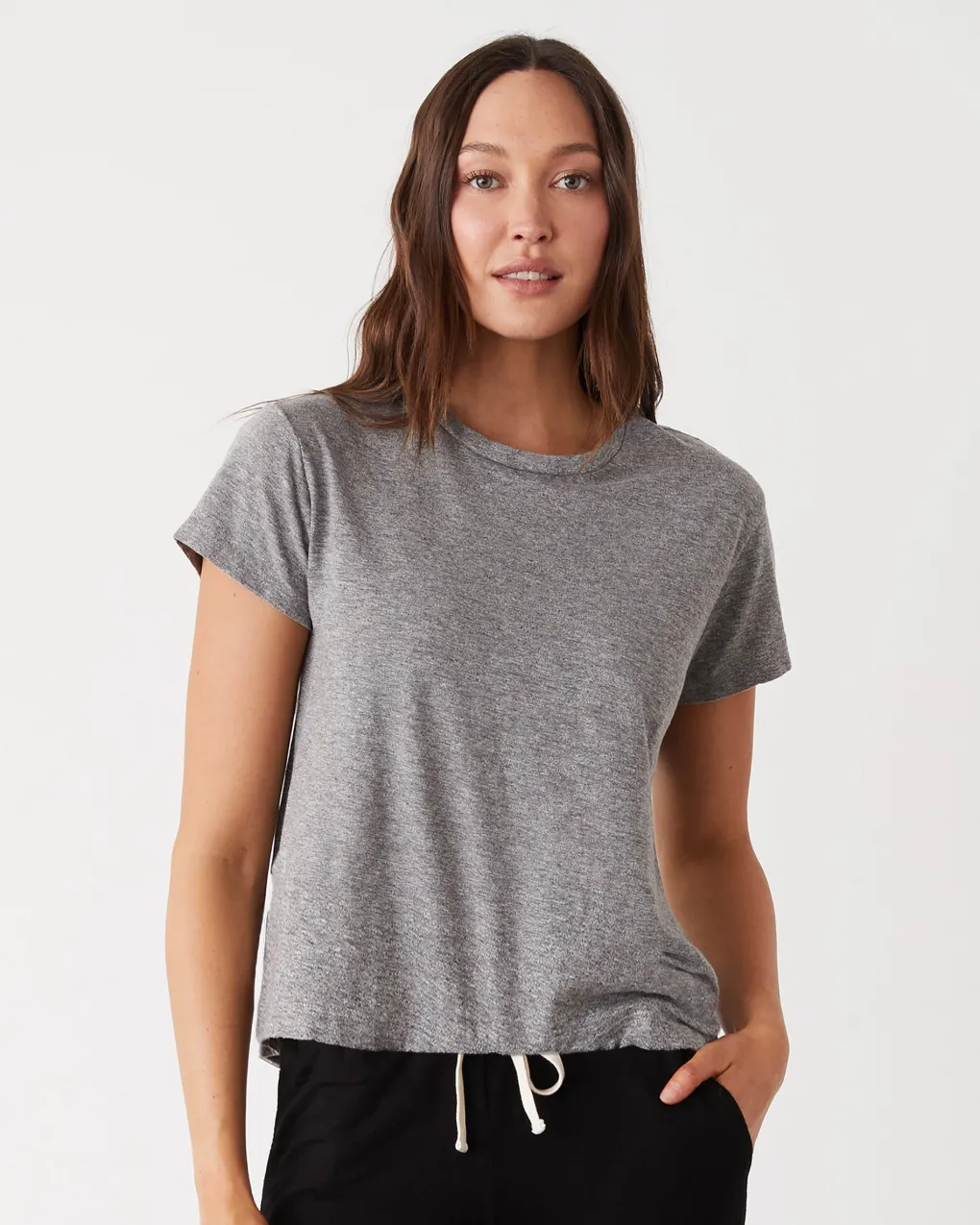 Tees*MONROW Textured Tri-Blend Basic Crew Neck Tee GRANITE