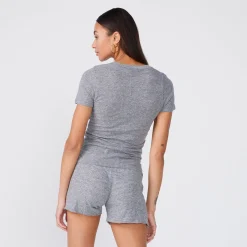 Tees*MONROW Textured Tri-Blend Fitted Crew Neck Tee GRANITE