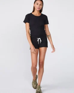 Tees*MONROW Textured Tri-Blend Fitted Crew Neck Tee BLACK