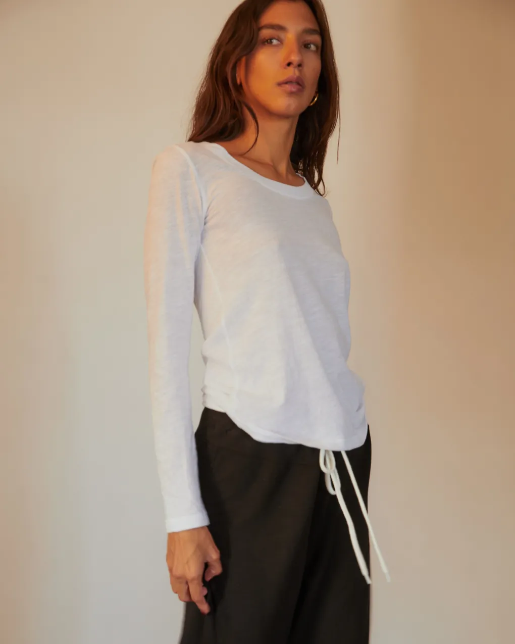 Long Sleeve|Tees*MONROW Textured Tri-Blend Fitted Long Sleeve Crew WHITE