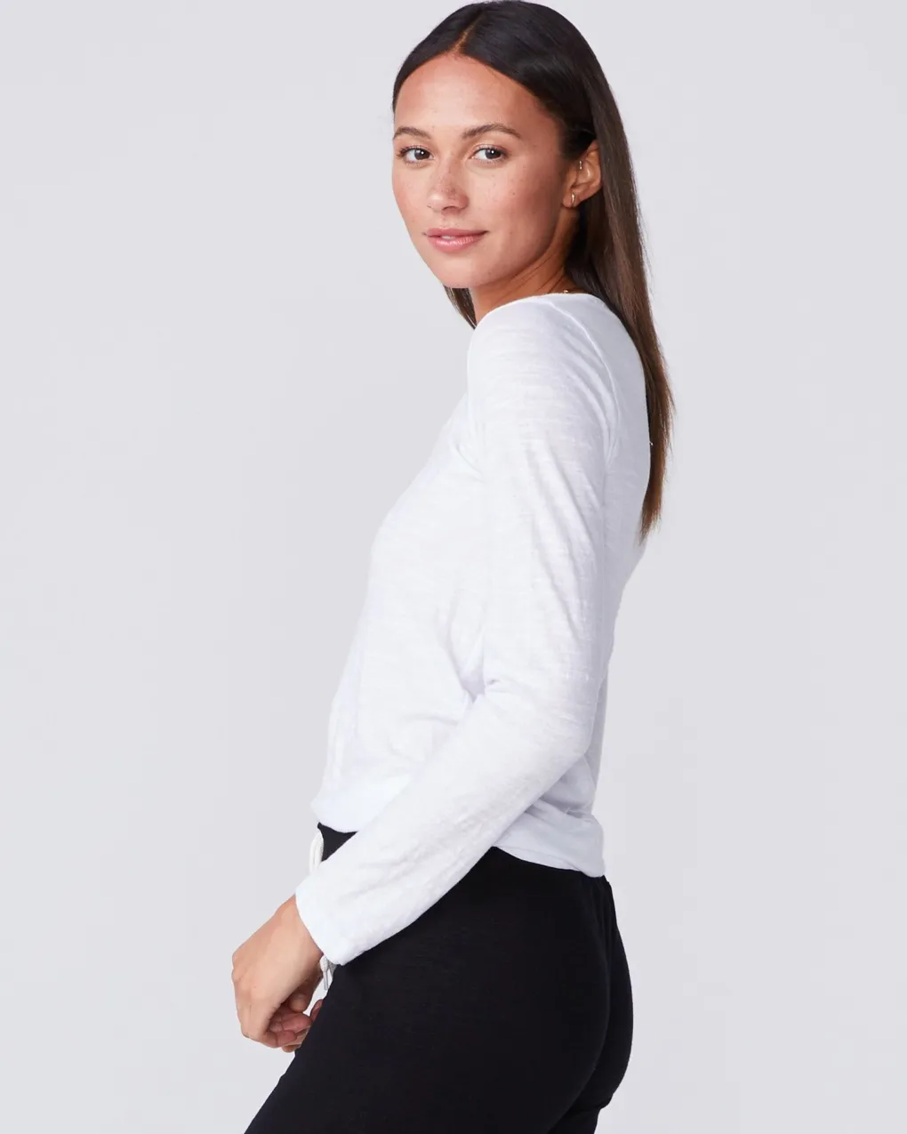 Long Sleeve|Tees*MONROW Textured Tri-Blend Fitted Long Sleeve Crew WHITE