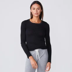 Long Sleeve|Tees*MONROW Textured Tri-Blend Fitted Long Sleeve Crew BLACK