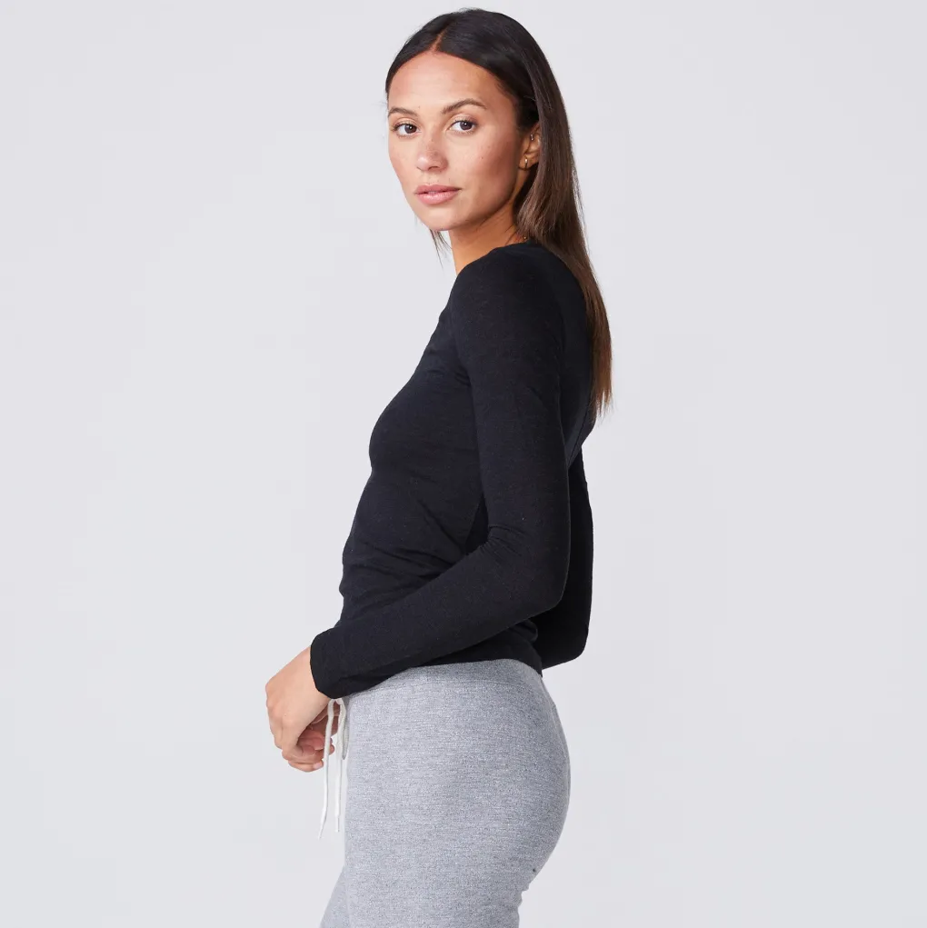 Long Sleeve|Tees*MONROW Textured Tri-Blend Fitted Long Sleeve Crew BLACK