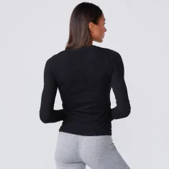 Long Sleeve|Tees*MONROW Textured Tri-Blend Fitted Long Sleeve Crew BLACK