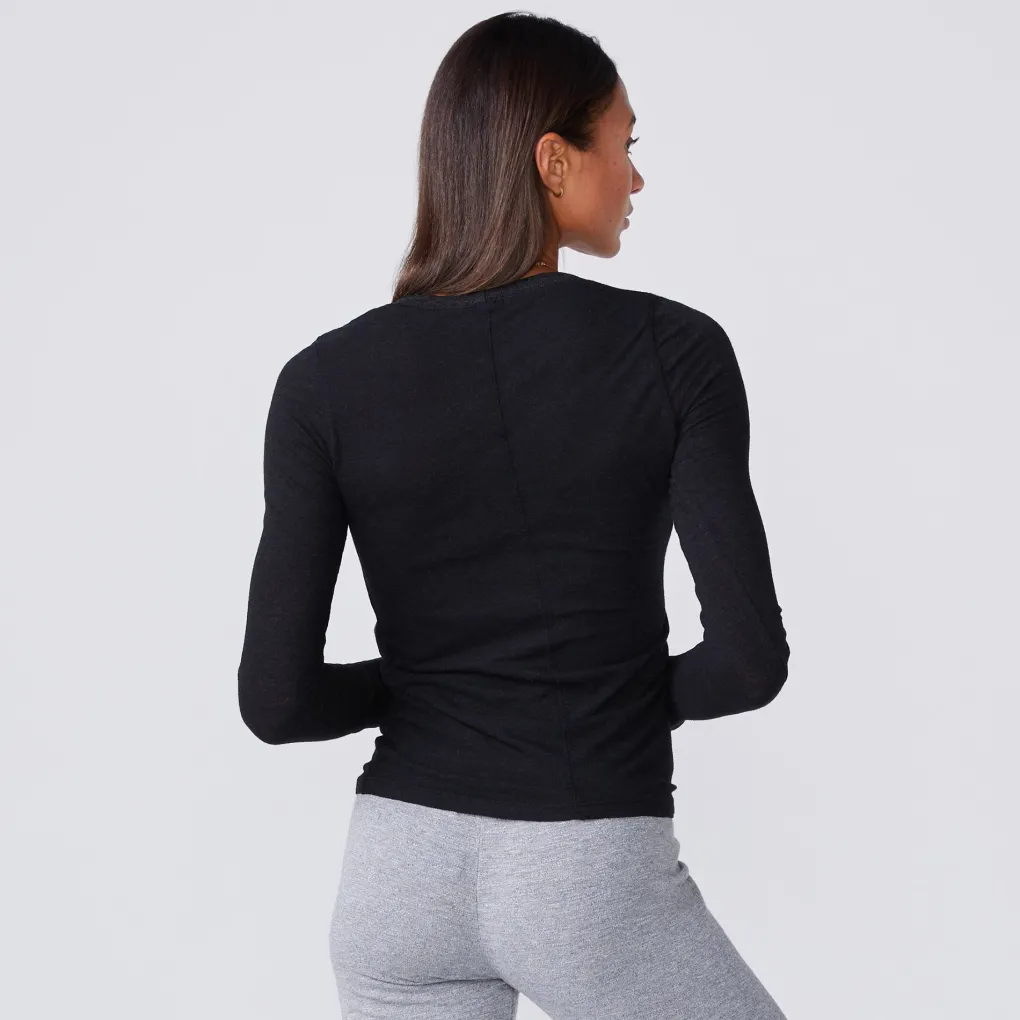 Long Sleeve|Tees*MONROW Textured Tri-Blend Fitted Long Sleeve Crew BLACK