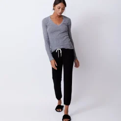 Long Sleeve|Tees*MONROW Textured Tri-Blend Fitted Long Sleeve V Neck Tee GRANITE