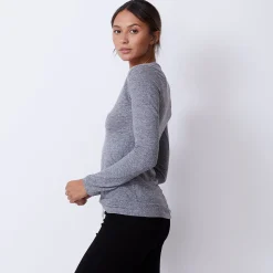 Long Sleeve|Tees*MONROW Textured Tri-Blend Fitted Long Sleeve V Neck Tee GRANITE