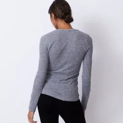 Long Sleeve|Tees*MONROW Textured Tri-Blend Fitted Long Sleeve V Neck Tee GRANITE