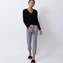 Long Sleeve|Tees*MONROW Textured Tri-Blend Fitted Long Sleeve V Neck Tee BLACK