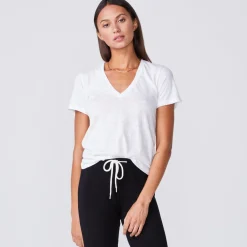 Tees*MONROW Textured Tri Blend Fitted V Neck Tee - Color WHITE