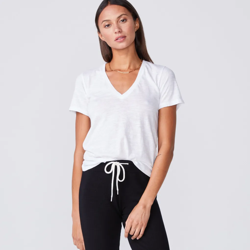 Tees*MONROW Textured Tri Blend Fitted V Neck Tee - Color WHITE