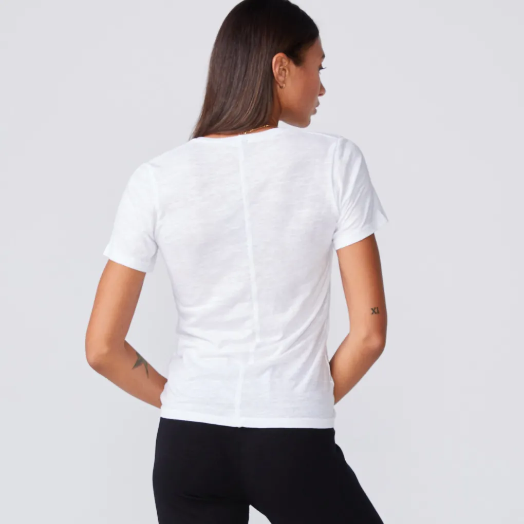 Tees*MONROW Textured Tri Blend Fitted V Neck Tee - Color WHITE