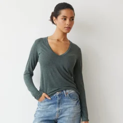 Long Sleeve*MONROW Textured Tri Blend Long Sleeve V CACTUS