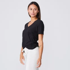 Tees*MONROW Textured Tri Blend Relaxed V Neck Tee - Color BLACK
