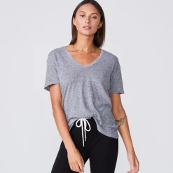 Tees*MONROW Textured Tri Blend Relaxed V Neck Tee - GRANITE