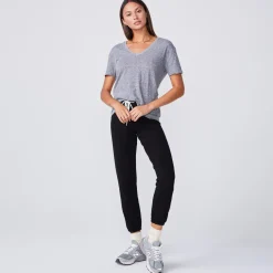 Tees*MONROW Textured Tri Blend Relaxed V Neck Tee - GRANITE