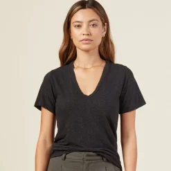 Tees*MONROW Texured Tri Blended Fitted V Neck Tee - BLACK
