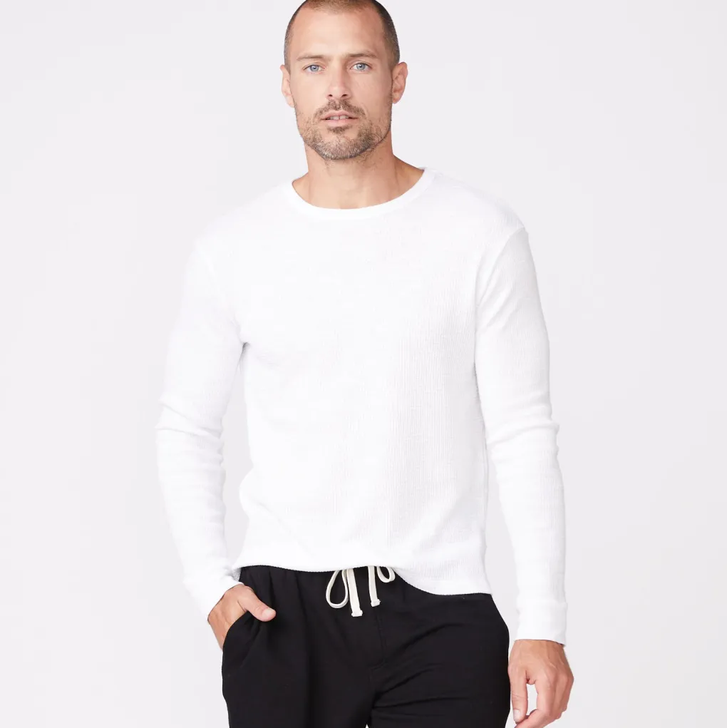 Men's Tops|Mens Sale*MONROW Thermal Long Sleeve Crew WHITE