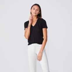 Tees*MONROW Tissue V Neck Tee - Color BLACK