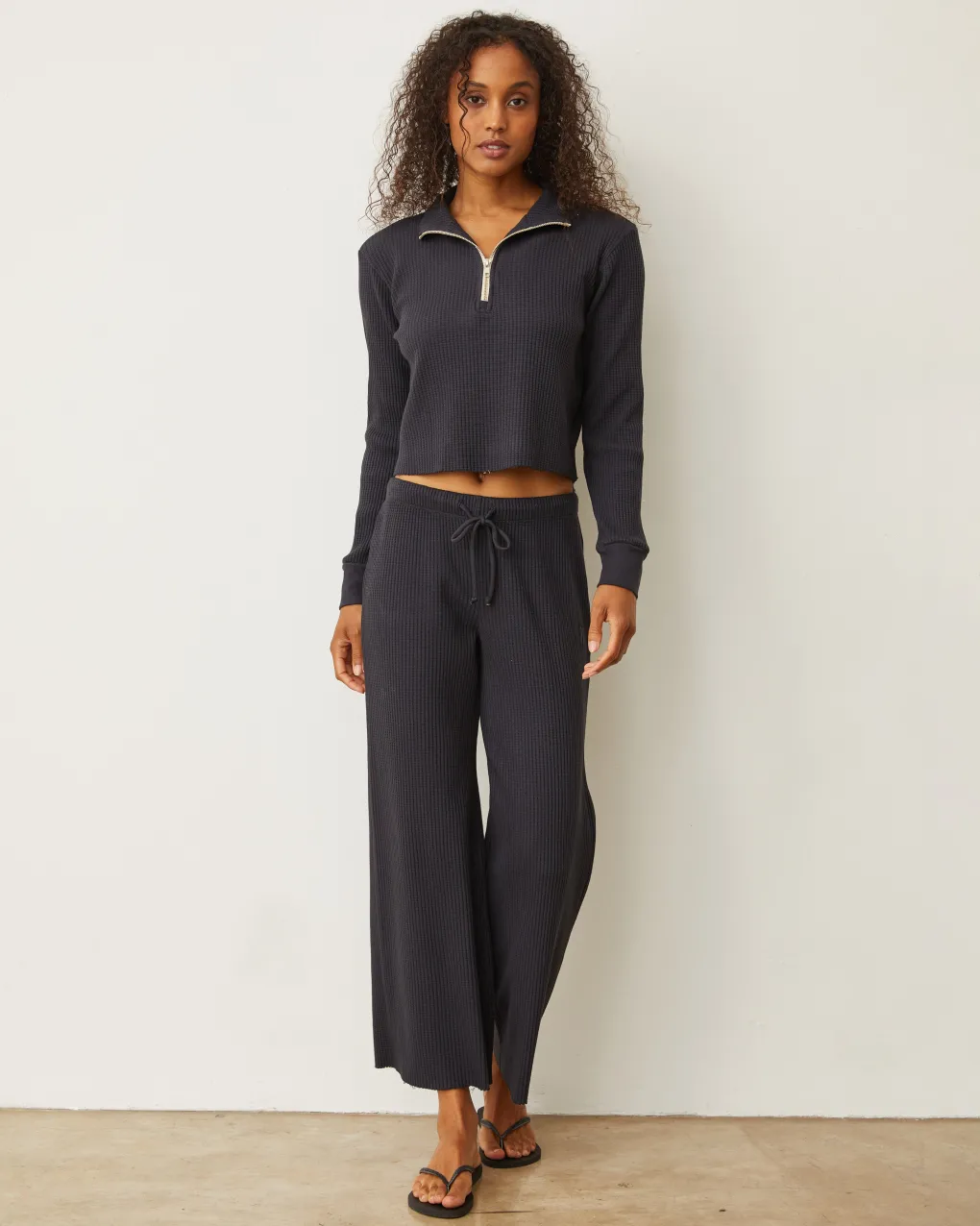 Pants*MONROW Waffle Crop Lounge Sweat FADEDBLACK