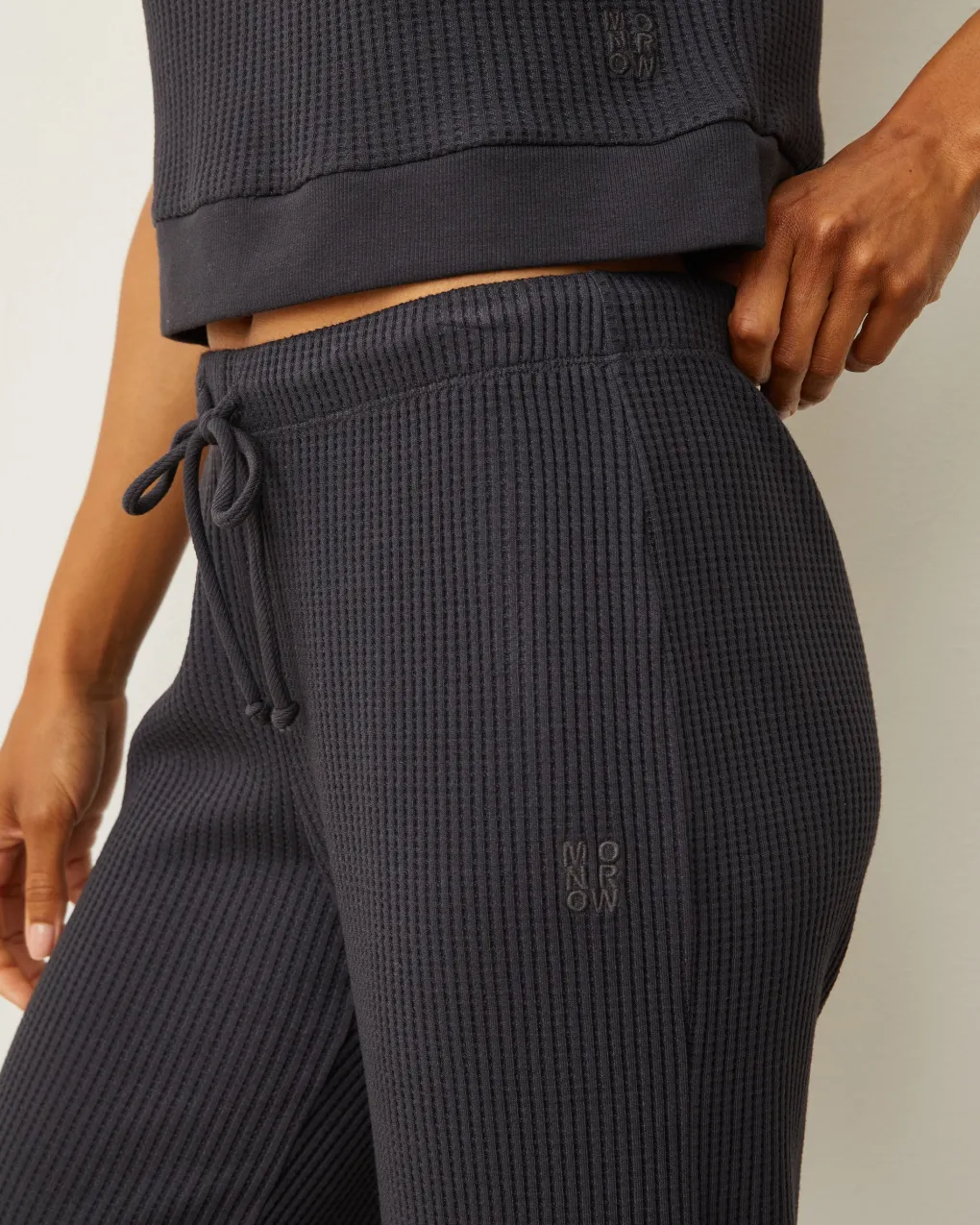 Pants*MONROW Waffle Crop Lounge Sweat FADEDBLACK
