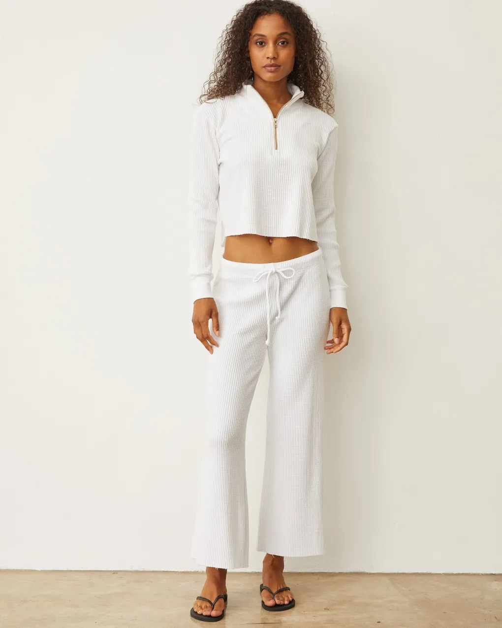Pants*MONROW Waffle Crop Lounge Sweat WHITE