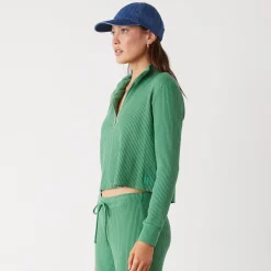 Sweatshirts*MONROW Waffle Half Zip Sweatshirt GREENAPPLE