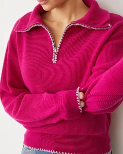 Sweaters*MONROW Wool Cashmere Half Zip Sweater FUCHSIA