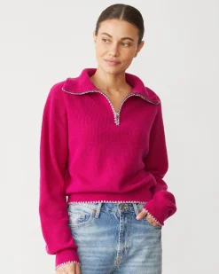 Sweaters*MONROW Wool Cashmere Half Zip Sweater FUCHSIA