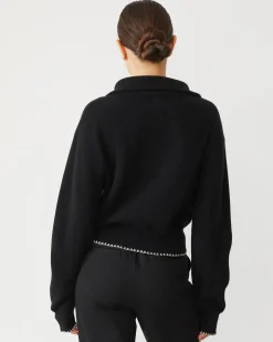 Sweaters*MONROW Wool Cashmere Half Zip Sweater BLACK