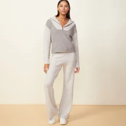 Sweaters*MONROW Wool Cashmere Marled Colorblock Half Zip Sweater GRANOLA/OATMEAL