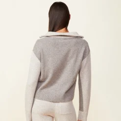 Sweaters*MONROW Wool Cashmere Marled Colorblock Half Zip Sweater GRANOLA/OATMEAL
