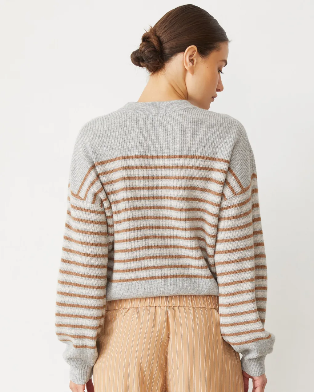Sets|Sweaters*MONROW Wool Cashmere Stripe Sweater HEATHER/CARAMELSTRIPE